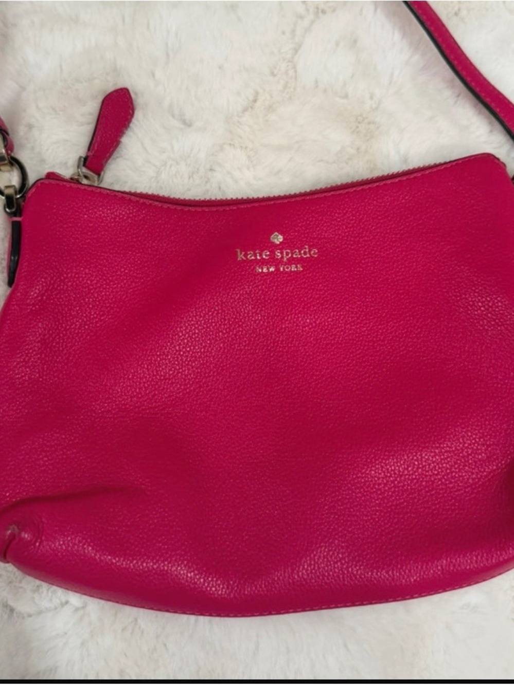 kate spade Hot Pink Pebbled Leather Crossbody with Gold Logo